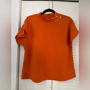 MELLODAY Orange Short-Sleeve Crewneck Top with Shoulder Snap Accents